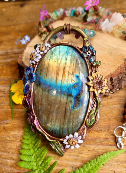 Ode to the Wildflowers Crystal Beaded Talisman ~ Golden Labradorite, Citrine, Turquoise, Blue Aventurine, Amethyst, Rose Quartz, Strawberry Quartz, Prehnite, Unakite, Sandalwood