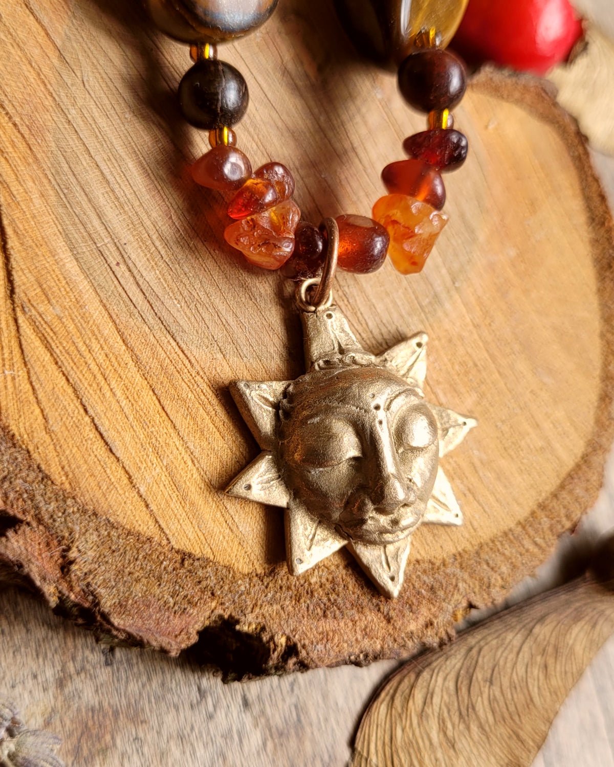 Sacred Sol Talisman ~ Bronze on crystal beads