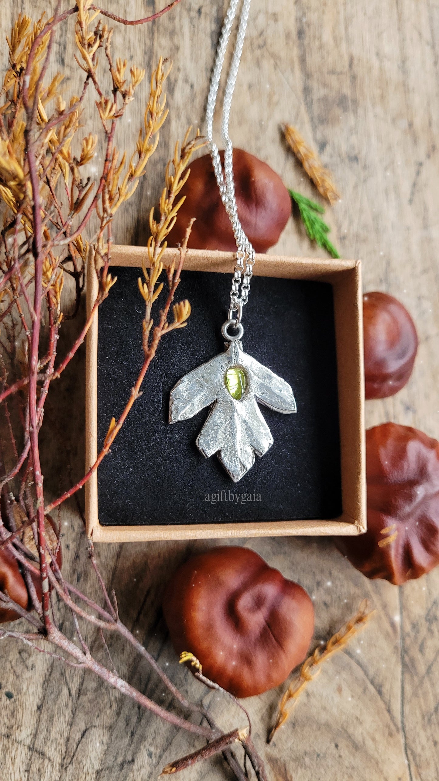 Made to Order ~ Hawthorn Leaf Peridot Talisman, Fine 999 Recycled Silver