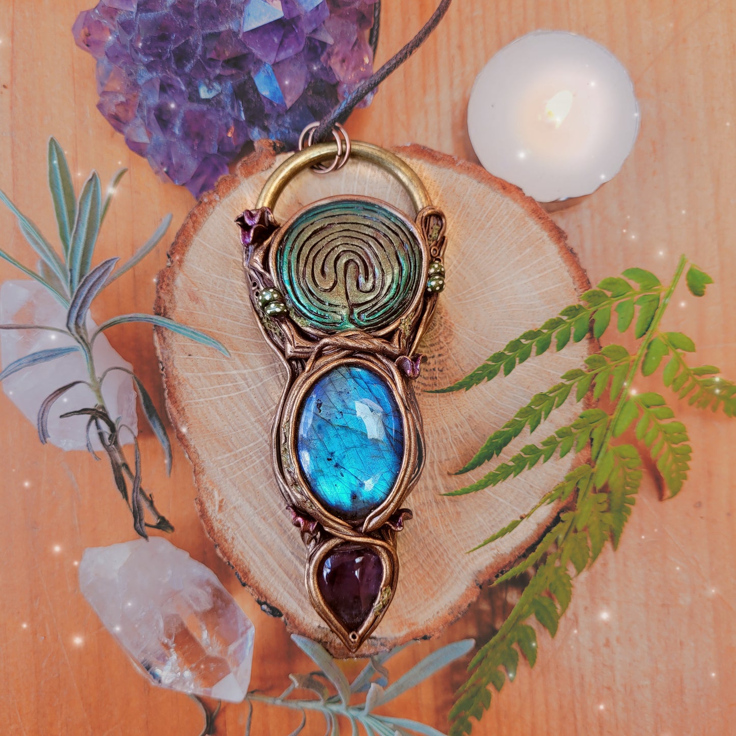 The Labyrinth Talisman ~ Amethyst & Blue Labradorite