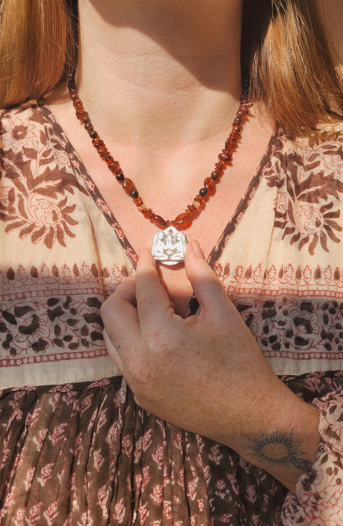 The Sisterhood Talisman ~ Fine recycled Silver with Peach Garnet & Sandalwood beads