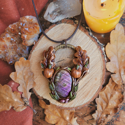 Oak Leaf & Pumpkin Talisman ~ Purple Labradorite