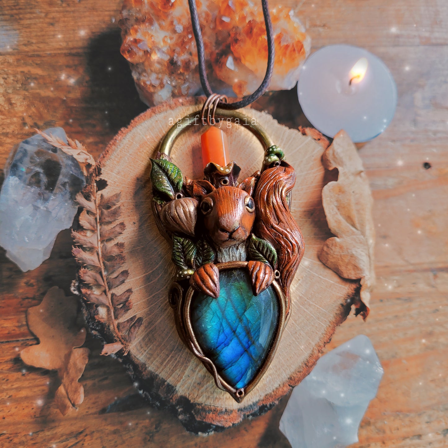 Red Squirrel Animal Talisman ~ Labradorite