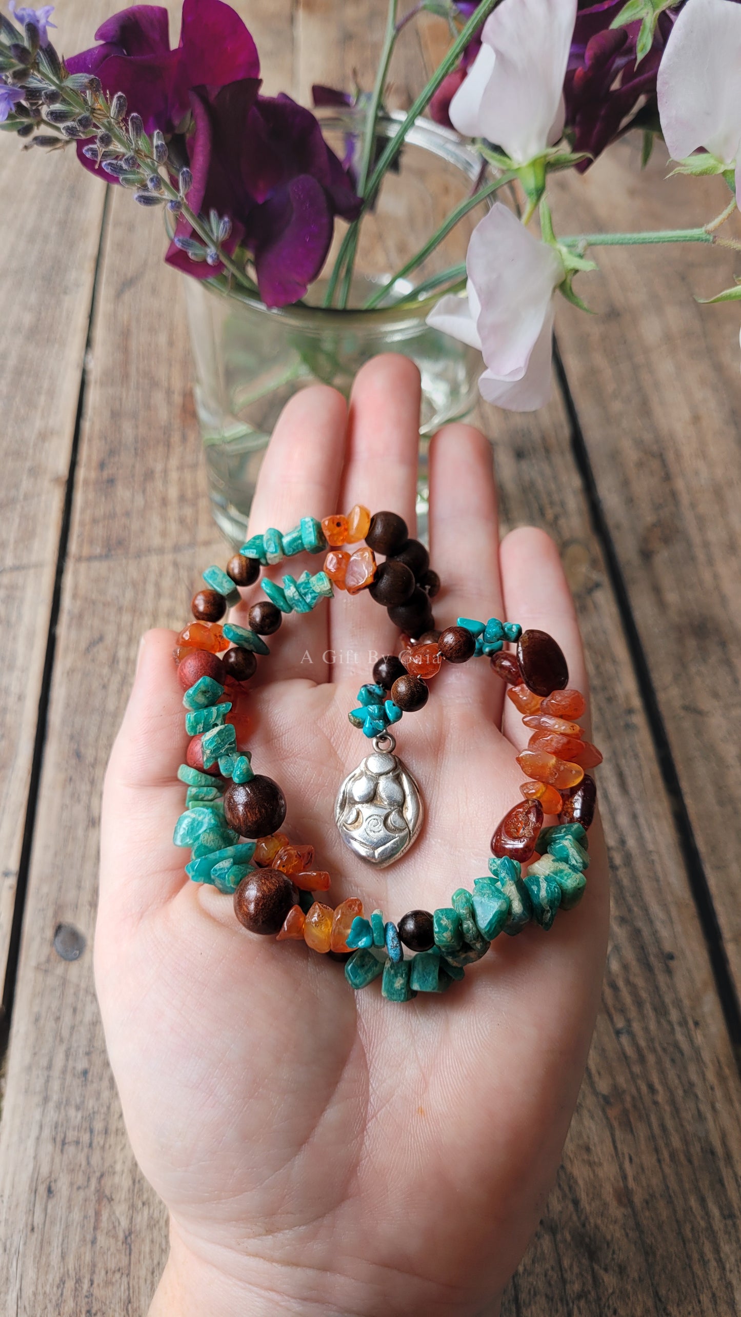 Spiral Moon Goddess Fine Silver Talisman ~ Crystal Beads