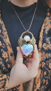 Angel Wing Heart Talisman ~ Aura Rose Quartz & Angel Aura Opalite
