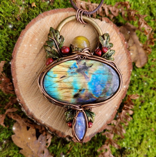 Hawthorn Healer of the Heart Talisman ~ Rutilated Quartz, Labradorite & Rainbow Moonstone