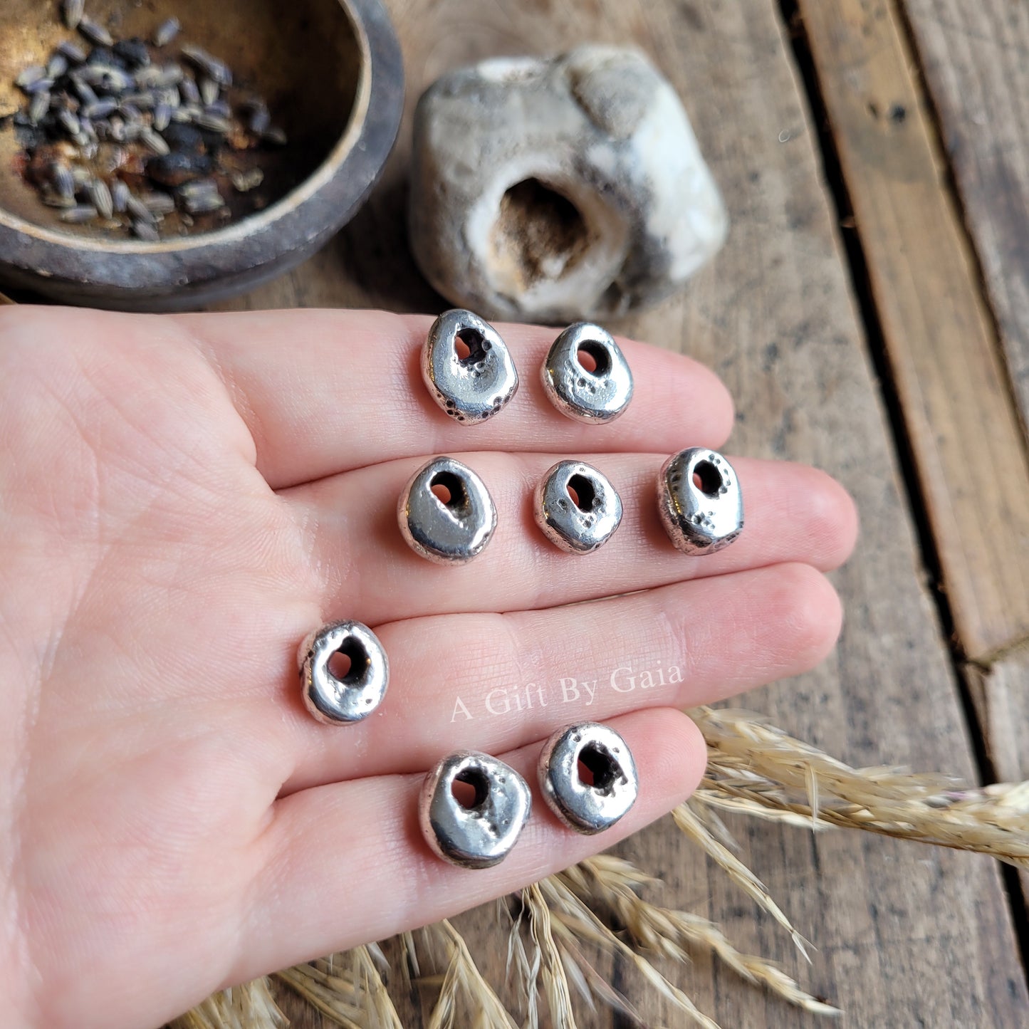 Stackable Hag stone Talismans ~ Recycled Fine Solid Silver