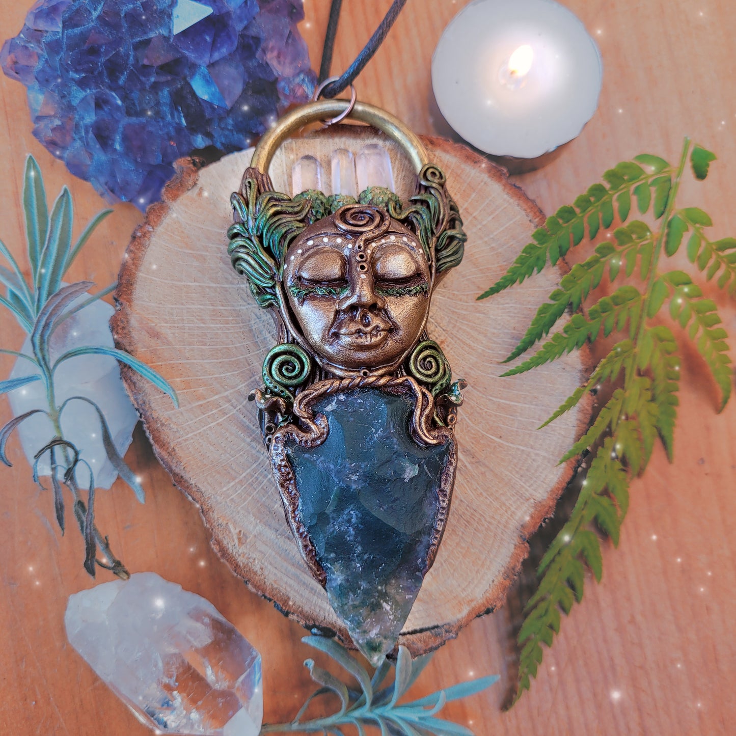 Goddess of the Fern ~ Clear Quartz & Moss Agate Arrowhead