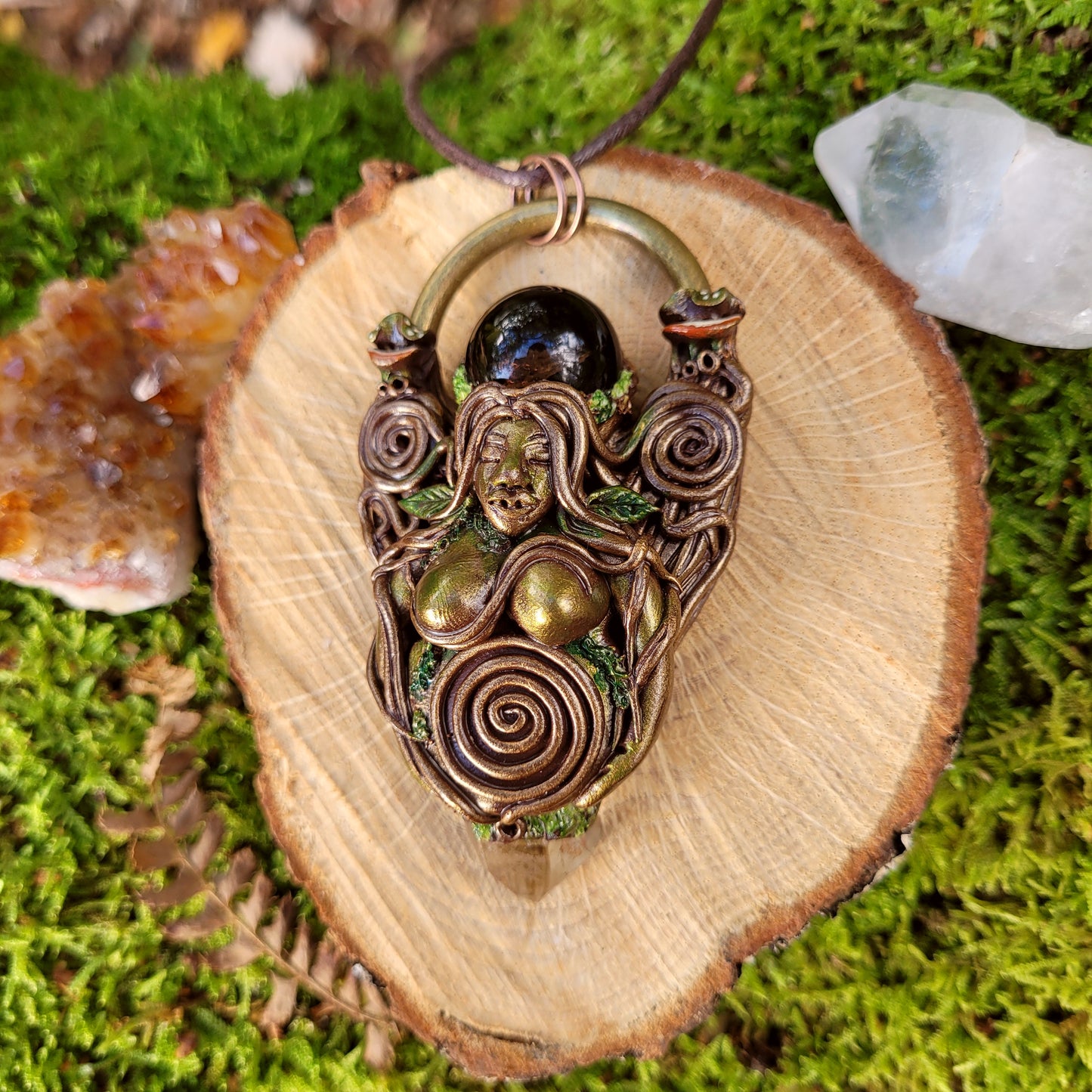 The Spiral Goddess Talisman ~ Rainbow Smokey Quartz & Natural Citrine