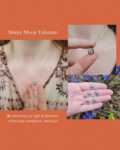 Sleepy Full Moon Heirloom Pendant ~ Recycled Fine Silver