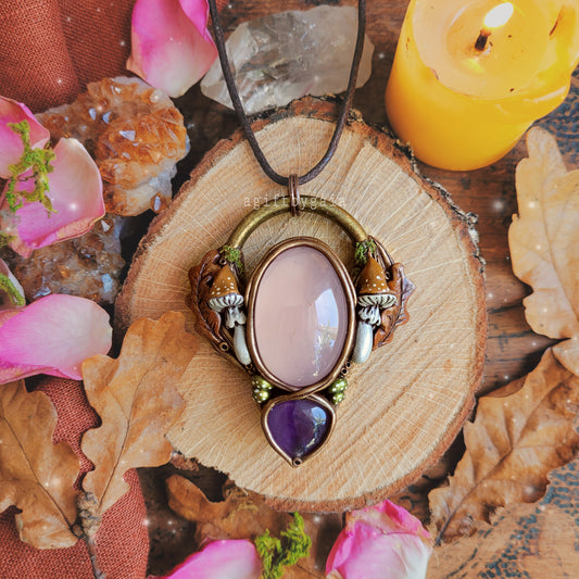 Woodland Fungi Talisman ~ Rose Quartz & Amethyst