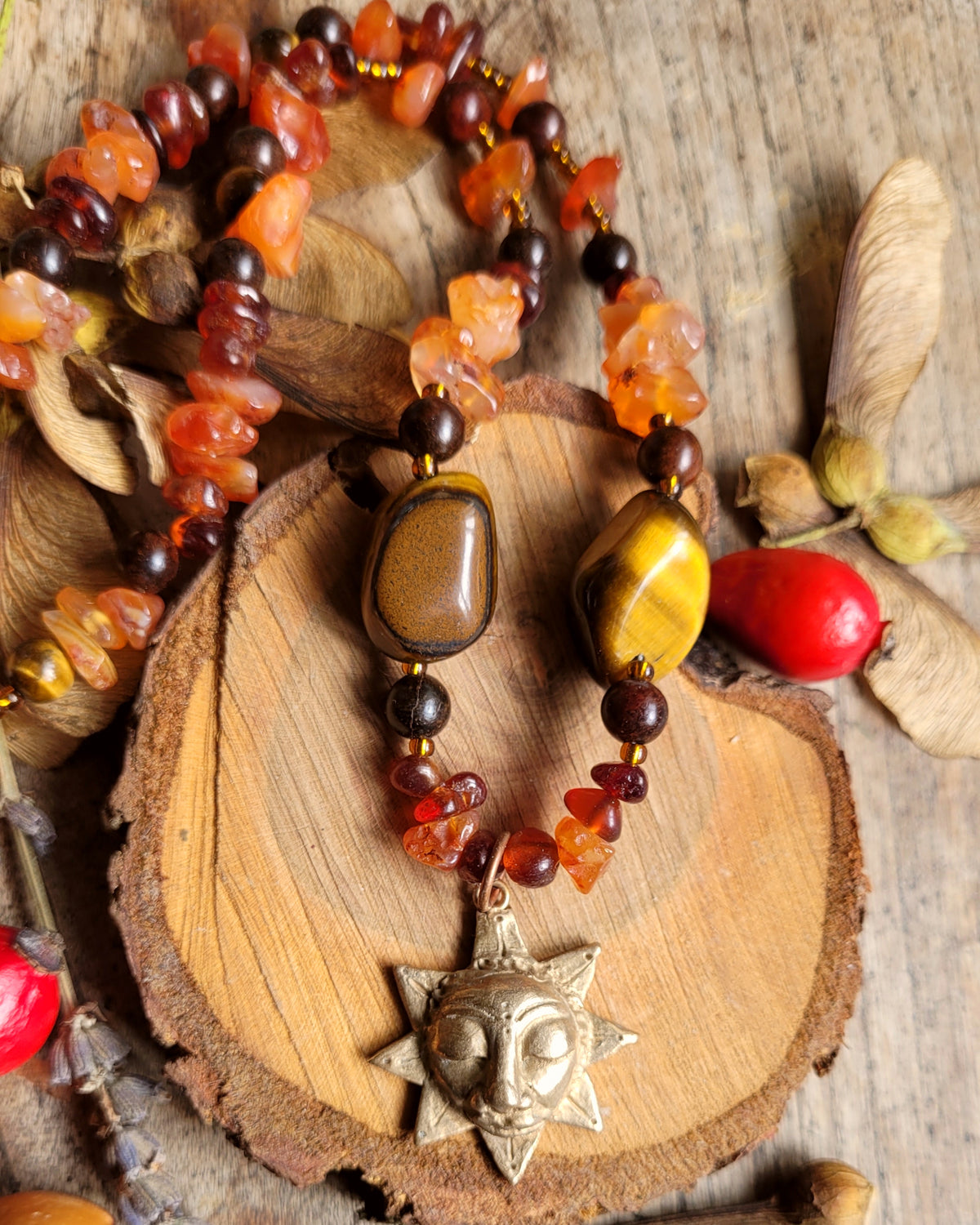 Sacred Sol Talisman ~ Bronze on crystal beads