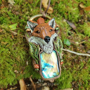 Fox in the Sage Brush Talisman ~ Carnelian & Labradorite