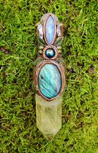 Load image into Gallery viewer, Magick Crystal Wand ~ Lemon Quartz, Aura Rose Quartz, Rainbow Moonstone &amp; Labradorite