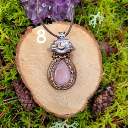 Self-love Crystal Moon Mushroom Talismans ~ Rose Quartz