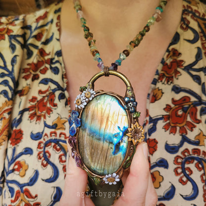 Ode to the Wildflowers Crystal Beaded Talisman ~ Golden Labradorite, Citrine, Turquoise, Blue Aventurine, Amethyst, Rose Quartz, Strawberry Quartz, Prehnite, Unakite, Sandalwood