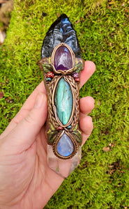 Magick Crystal Athame ~ Obsidian, Amethyst, Labradorite, Rainbow Moonstone & Clear Quartz