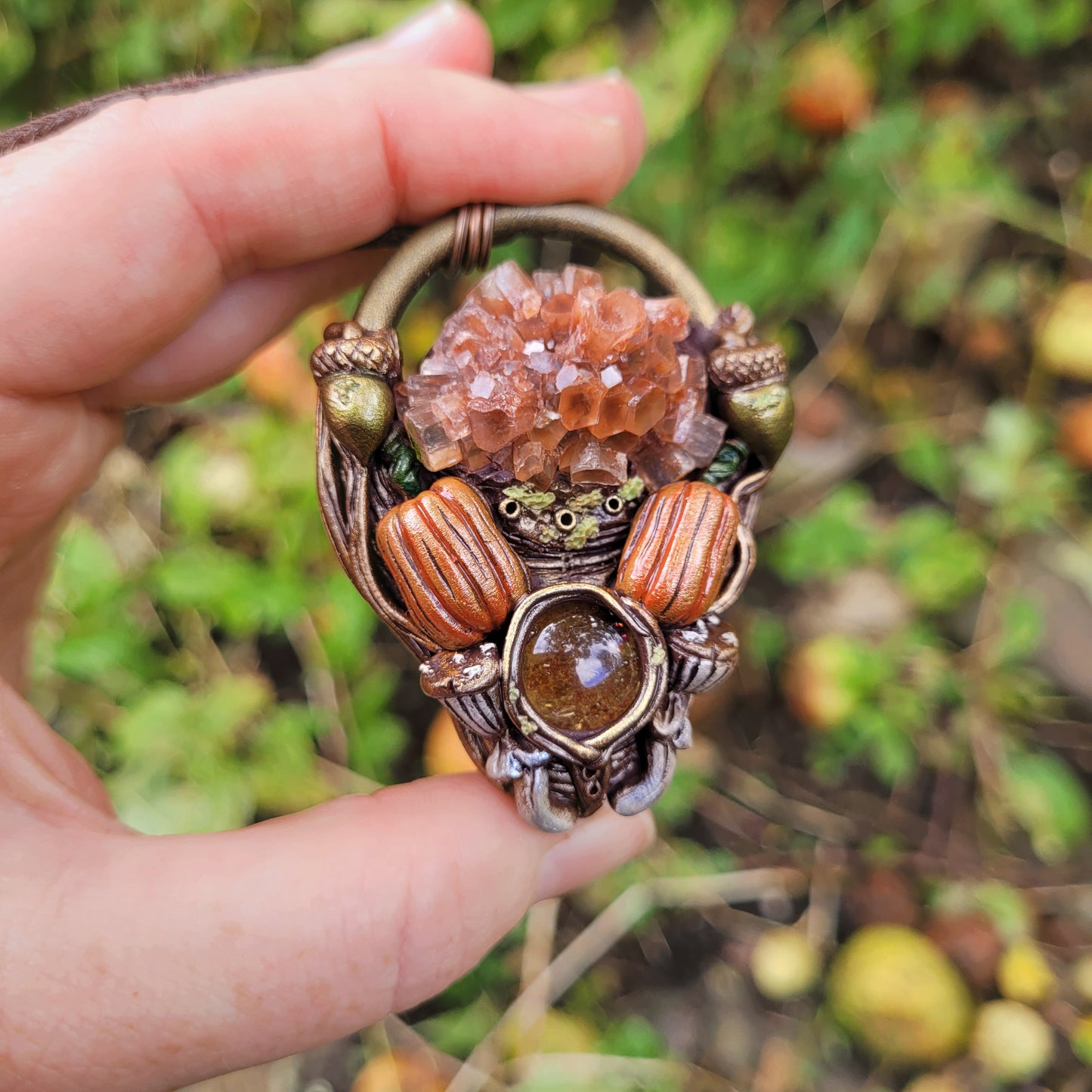 Pumpkin, Fungi & Oak Fall Talisman ~ Aragonite & Natural Citrine