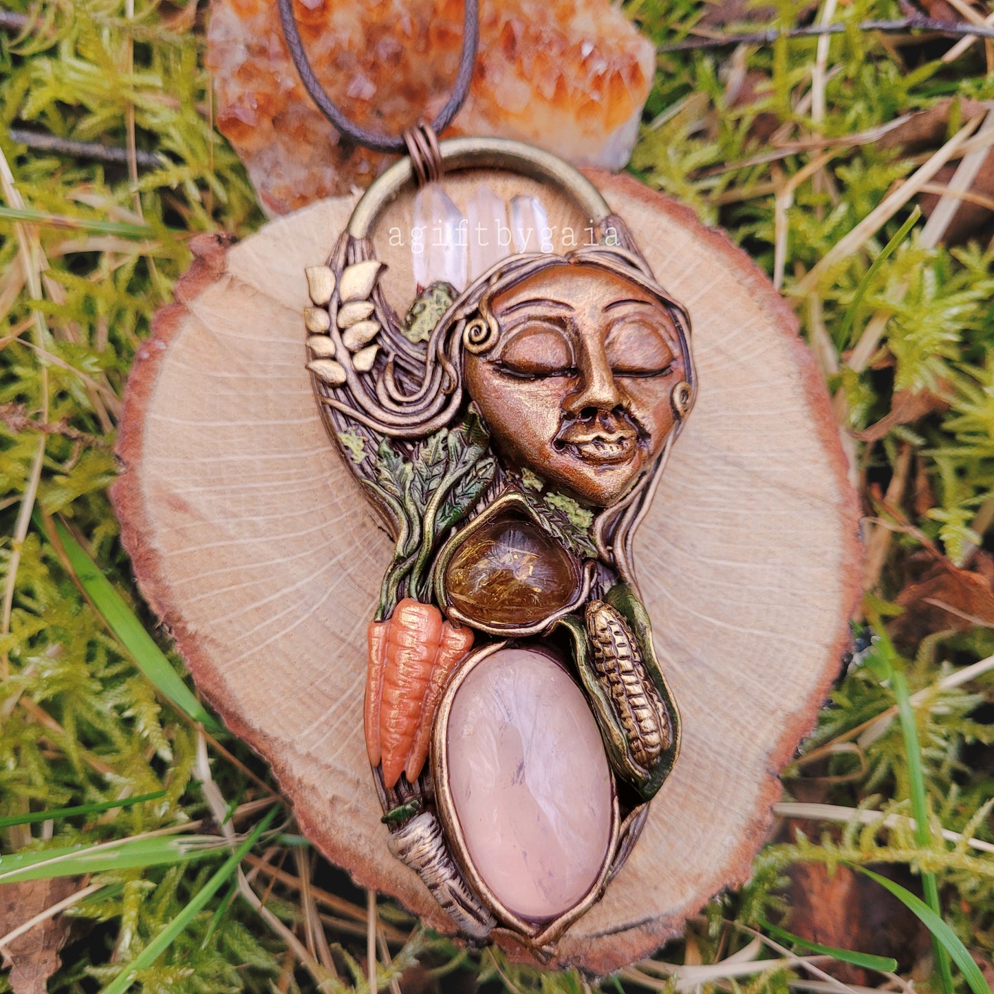 Goddess of the Crops Abundance Talisman (limited edition) ~ Clear Quartz, Rose Quartz & natural Citrine