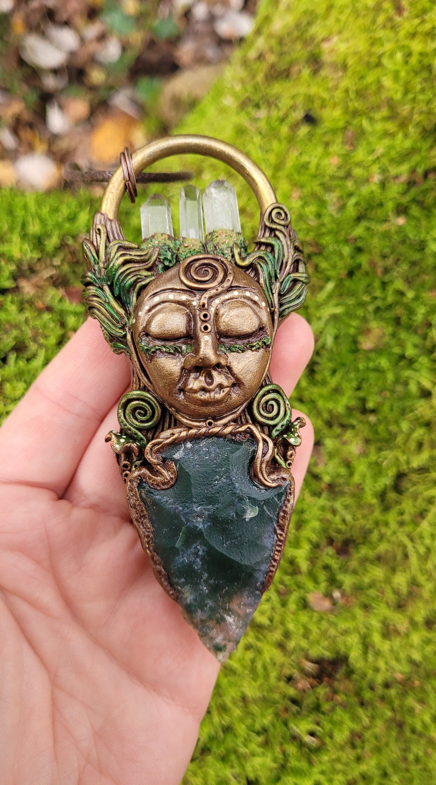 Goddess of the Fern ~ Clear Quartz & Moss Agate Arrowhead