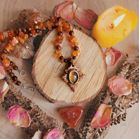 Autumn Maple Leaf Talisman ~ Citrine, Garnet, Carnelian & Sandalwood