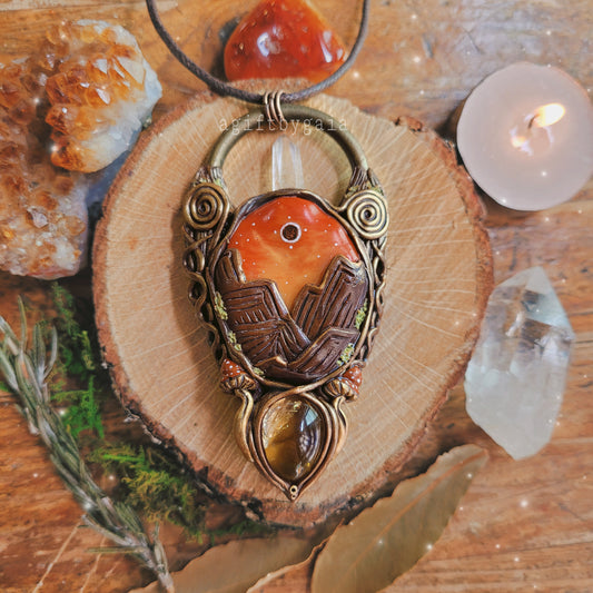 Solar Eclipse Mountain Fungi Talisman ~ Natural Citrine & Quartz