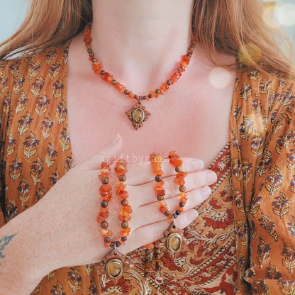 Autumn Maple Leaf Talisman ~ Citrine, Garnet, Carnelian & Sandalwood