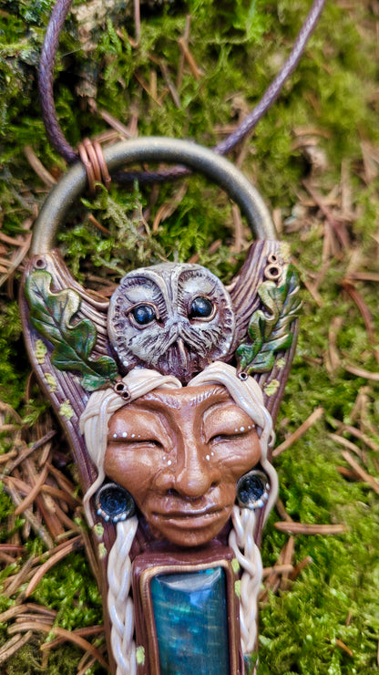 Wise Crone & Tawny Owl Talisman ~ Labradorite
