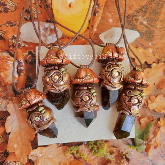 Pumpkin & Oak Autumn Crystal Mushroom Talismans ~ Smokey Quartz (Limited Edition)