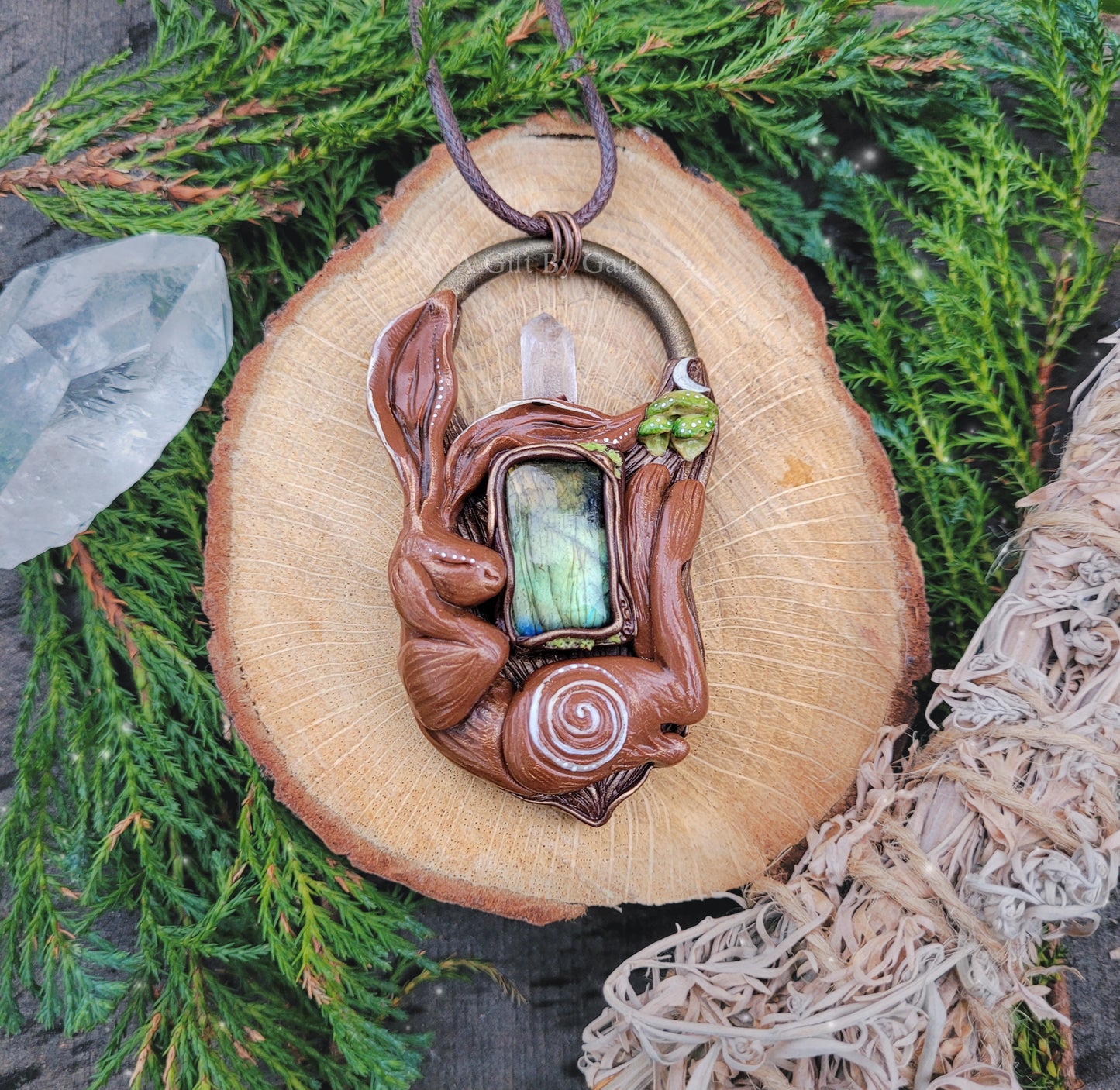 Sleeping Lunar Hare Fungi Talisman ~ Labradorite