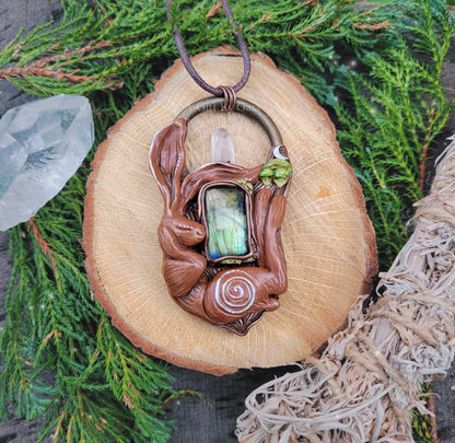 Sleeping Lunar Hare Fungi Talisman ~ Labradorite