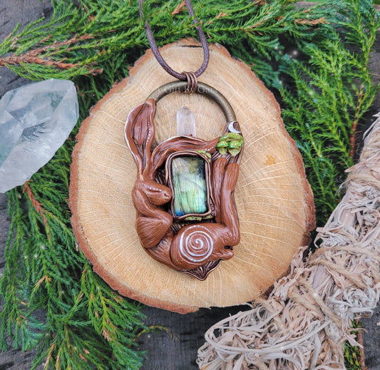 Sleeping Lunar Hare Fungi Talisman ~ Labradorite