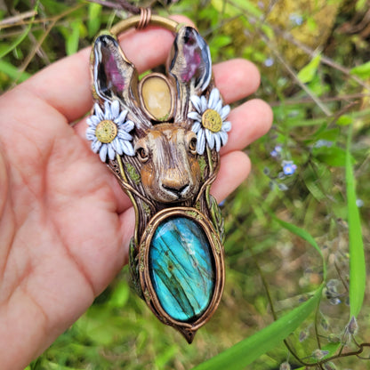 Hare in the Daises Talisman ~ Labradorite & Natural Citrine