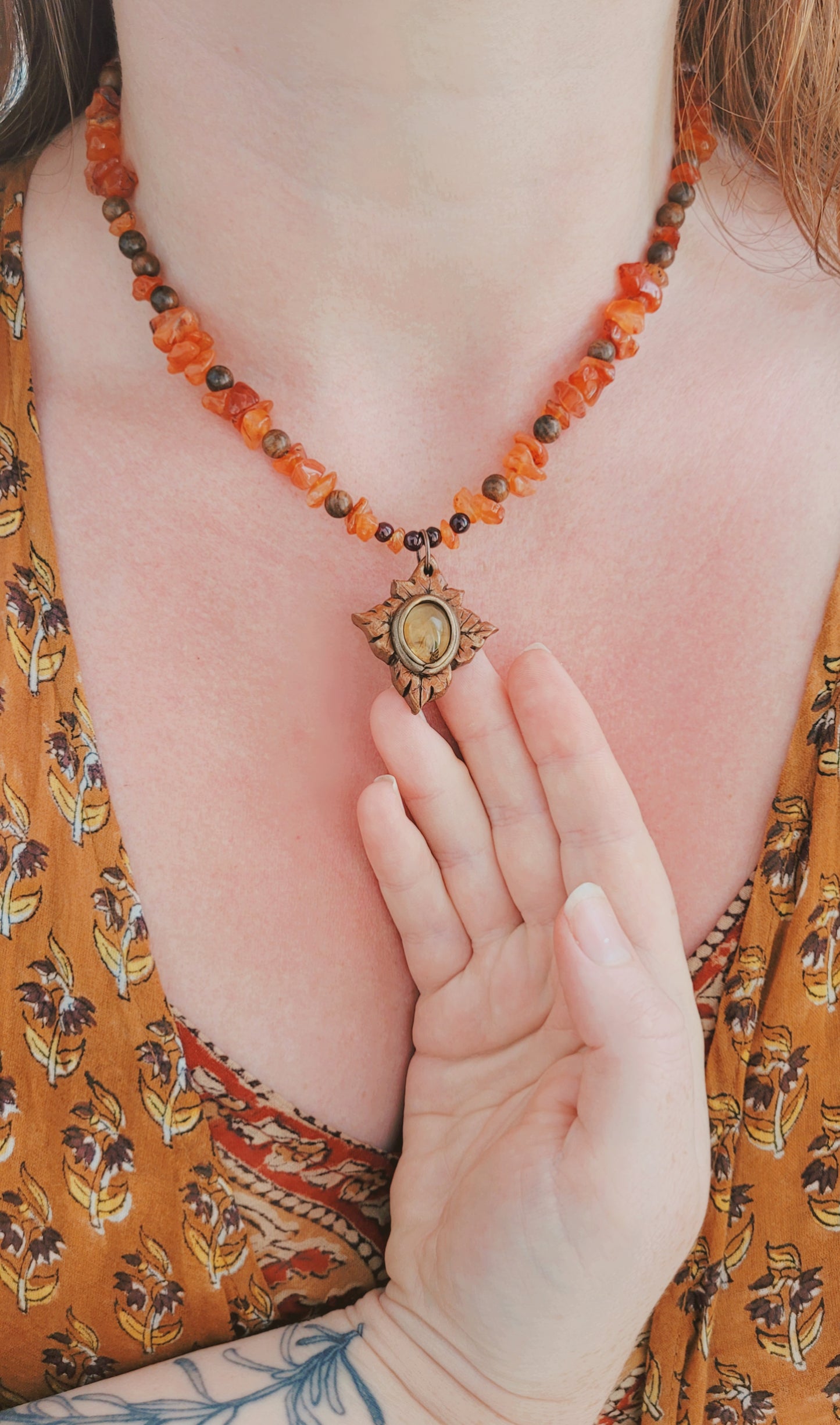 Autumn Maple Leaf Talisman ~ Citrine, Garnet, Carnelian & Sandalwood