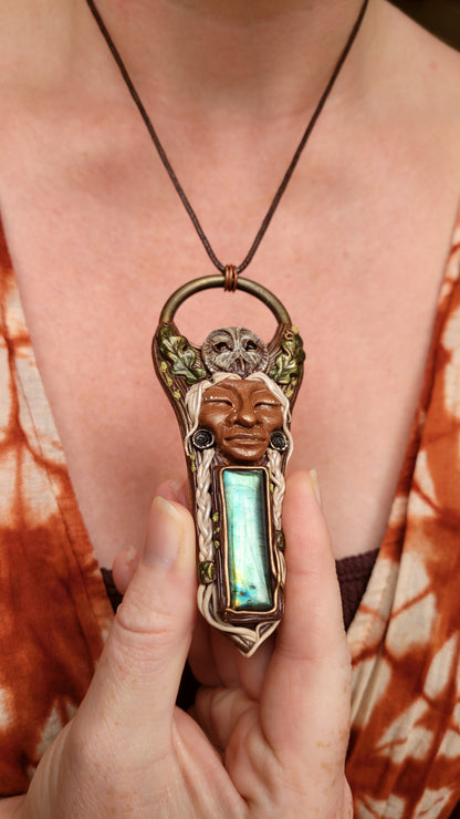 Wise Crone & Tawny Owl Talisman ~ Labradorite