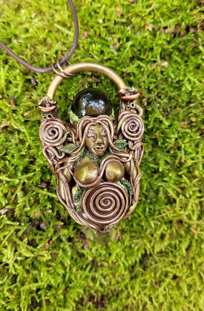 The Spiral Goddess Talisman ~ Rainbow Smokey Quartz & Natural Citrine