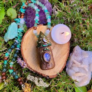 Keepsake Bottle Talisman ~ Rainbow Moonstone, Green Aventurine, Amazonite, Moss Agate, Sandalwood