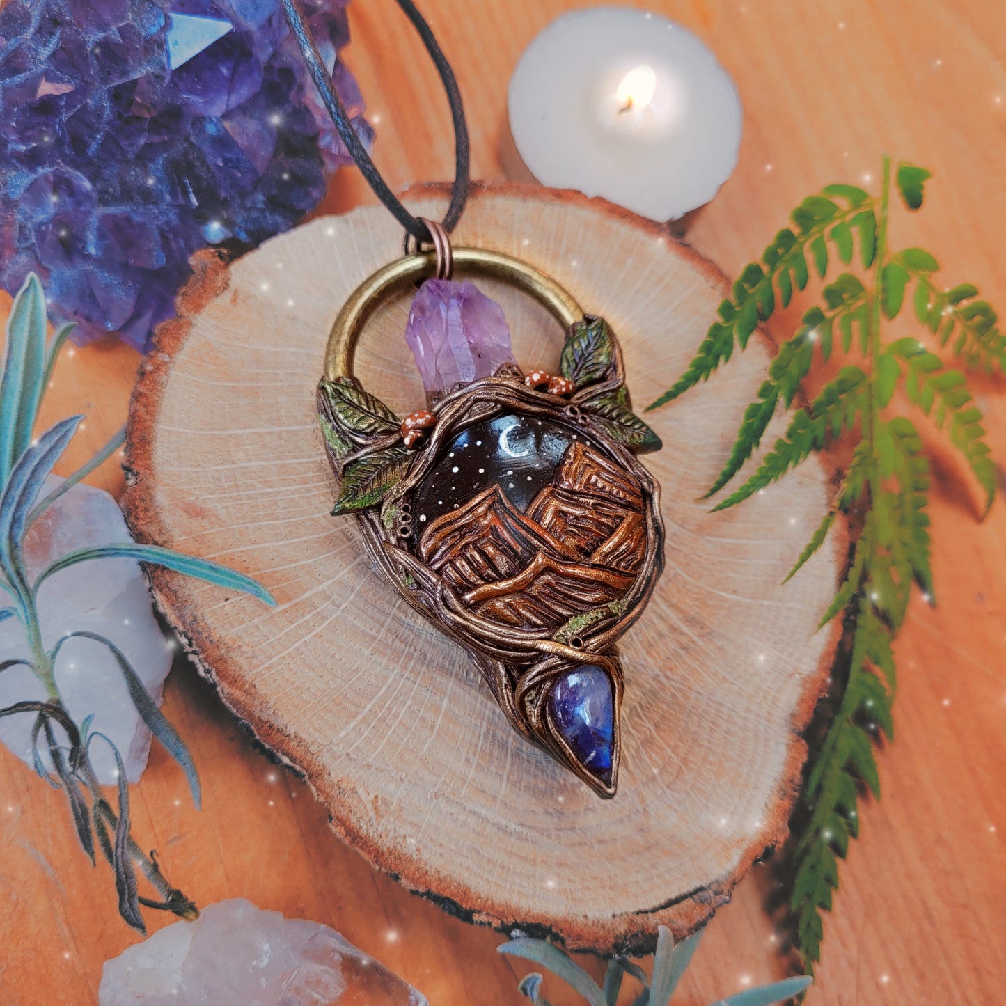 Mountain Dreamer Talisman ~ Rainbow Moonstone & Purple Amethyst