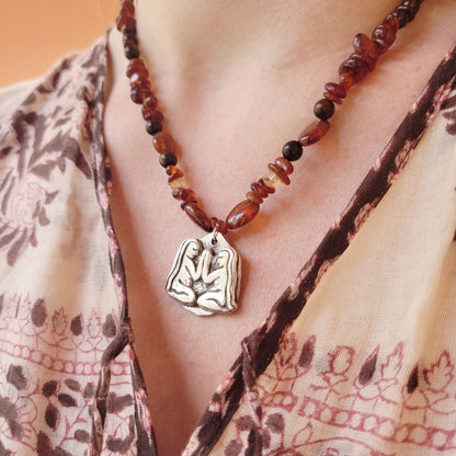 The Sisterhood Talisman ~ Fine recycled Silver with Peach Garnet & Sandalwood beads