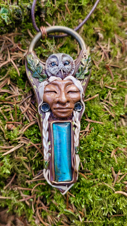 Wise Crone & Tawny Owl Talisman ~ Labradorite