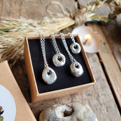 Stackable Hag stone Talismans ~ Recycled Fine Solid Silver