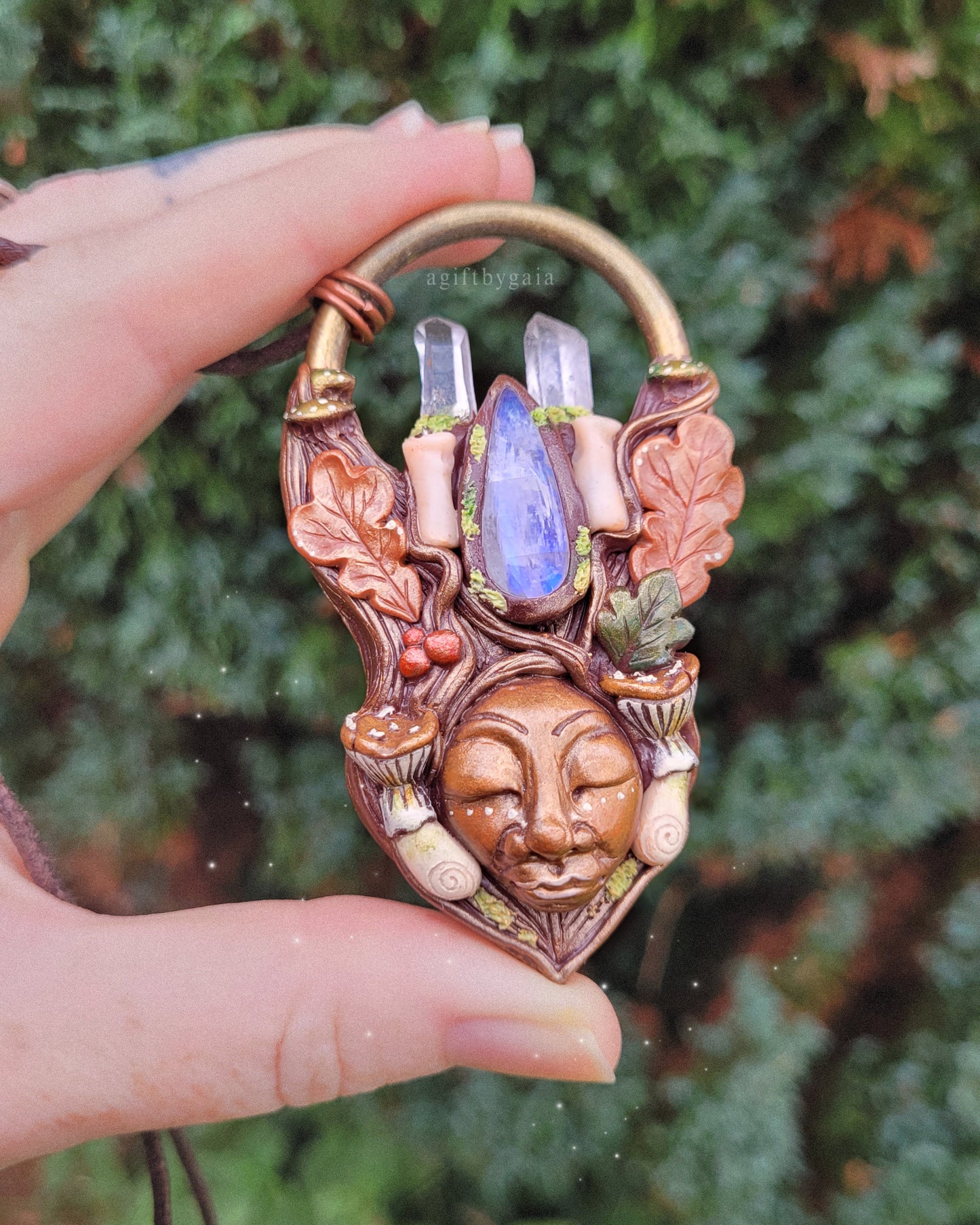 Goddess of Autumn Candle Talisman ~ Rainbow Moonstone & Clear Quartz