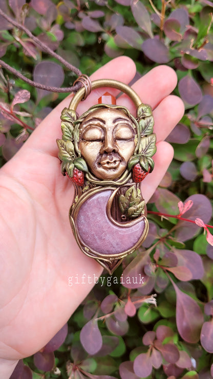 Goddess of the Waning Moon Talisman ~ Strawberry Quartz & Carnelian