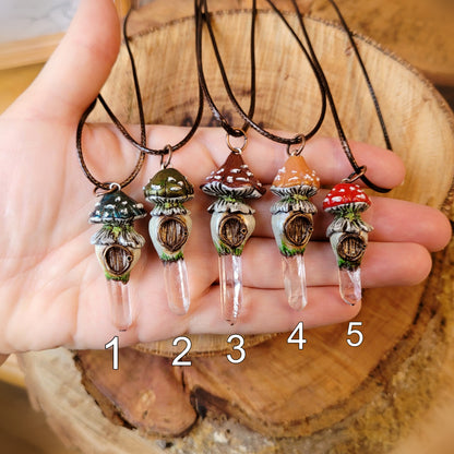 Clear Quartz Crystal Mushroom House Pendants