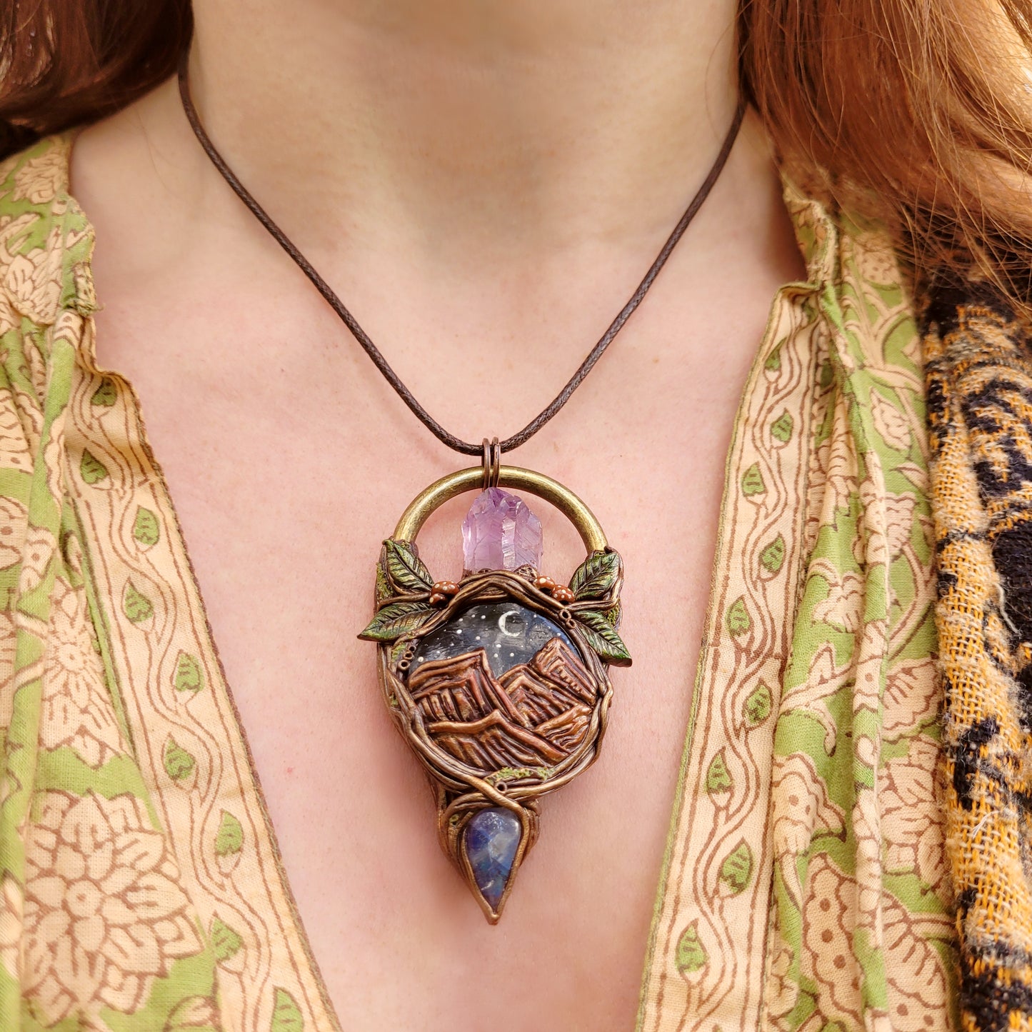 Mountain Dreamer Talisman ~ Rainbow Moonstone & Purple Amethyst