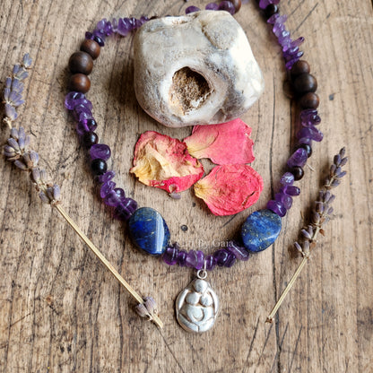 Moon Goddess Talisman Fine Silver ~ Crystal beads