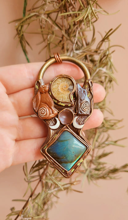 Gazing Hare & Standing Stone Lunar Talisman ~ Labradorite