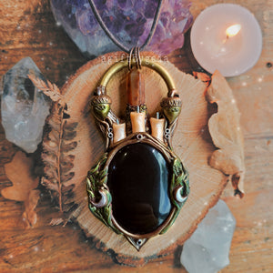 Candle Magick Acorn & Mugwort Talisman ~ Black Obsidian & Carnelian