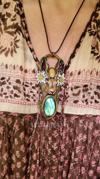 Hare in the Daises Talisman ~ Labradorite & Natural Citrine