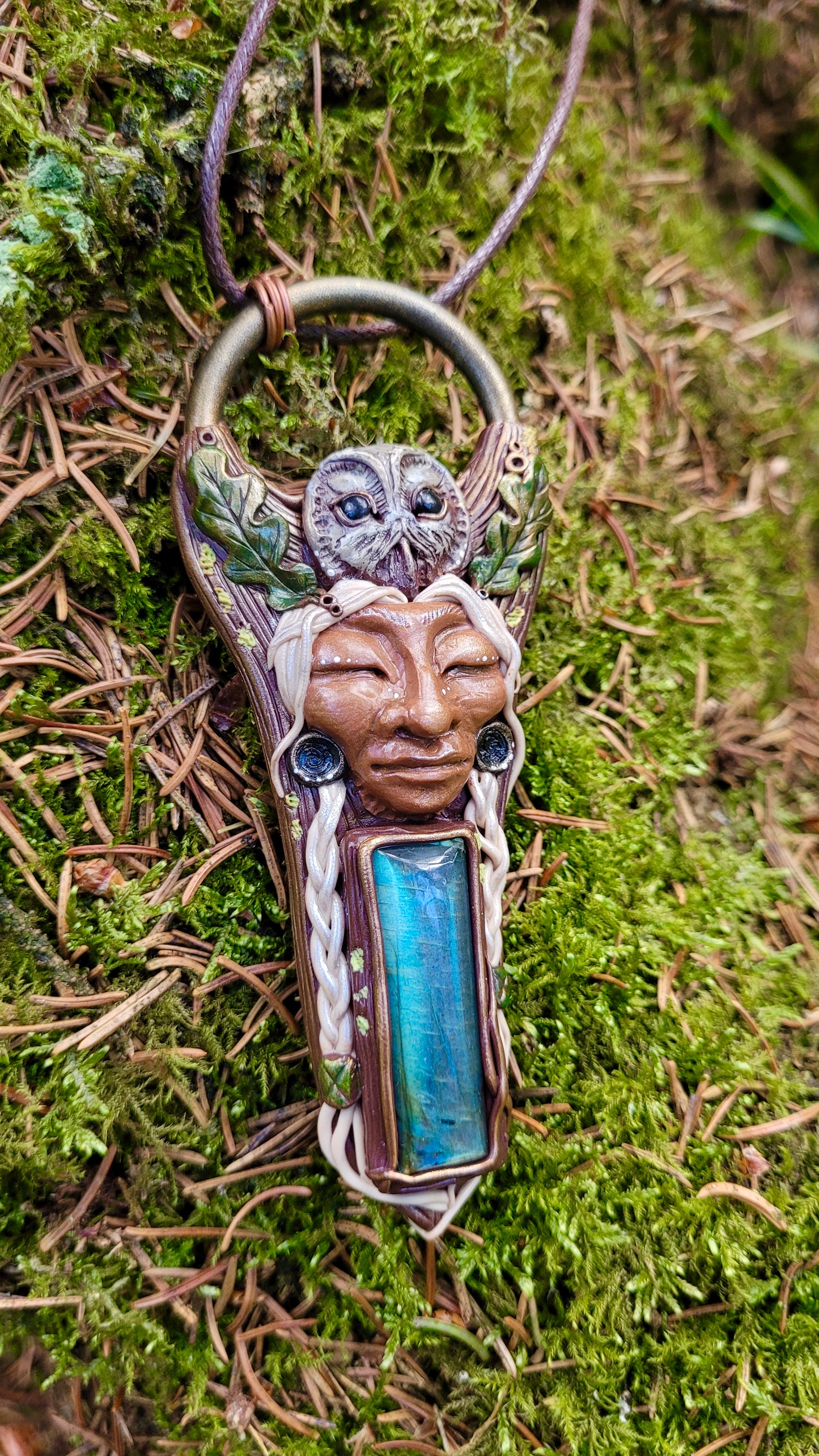 Wise Crone & Tawny Owl Talisman ~ Labradorite